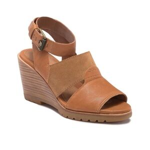 Sorel After Hours Beige Tan Leather Wedge Sandal, 11